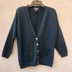 CHARTER CLUB PETITE Women's Cardigan Medium Green Wool Grama Sweater Vintage